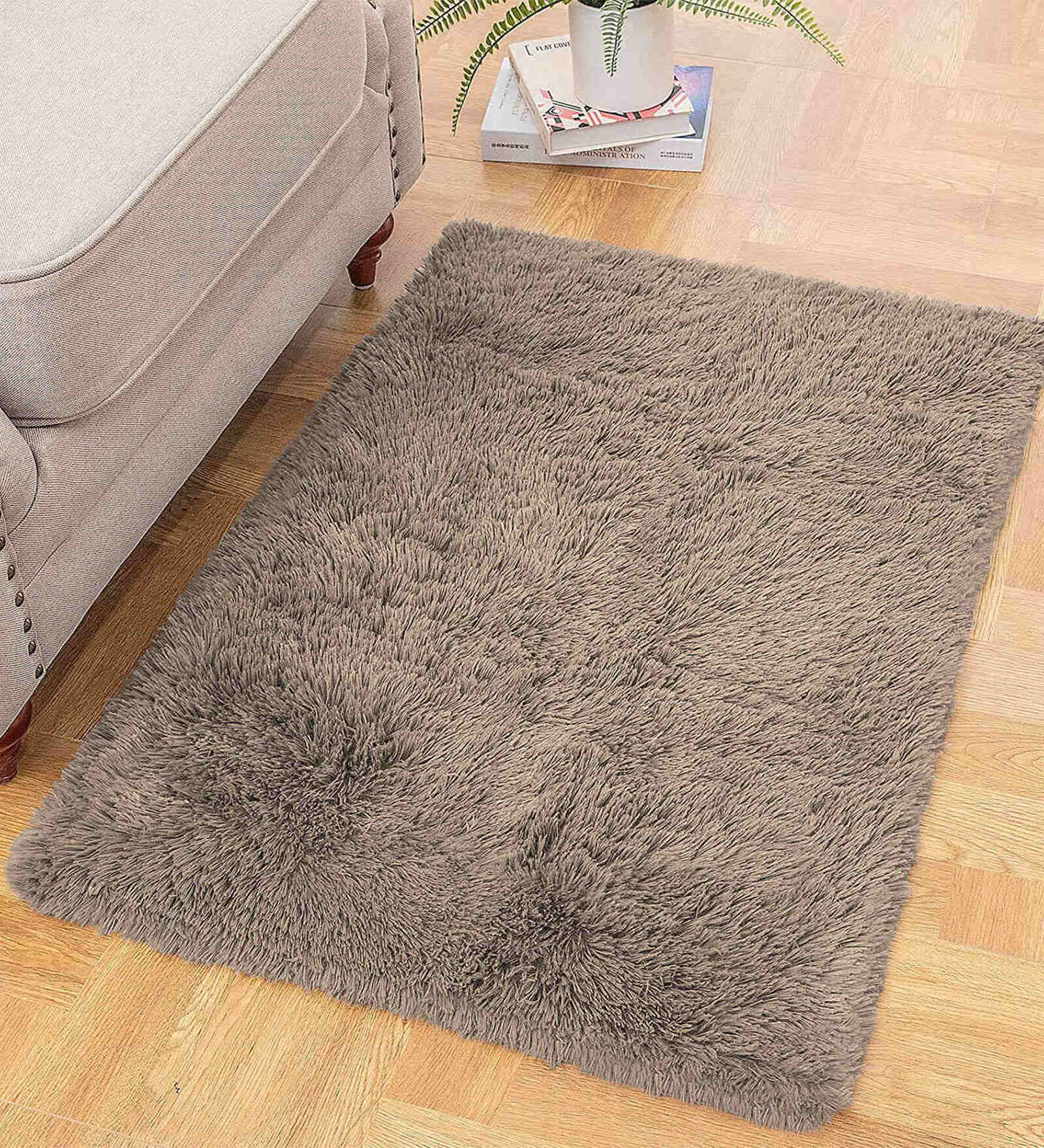 Taupe Solid Polyester 36x24 Inches AntiSkid Bath Mat