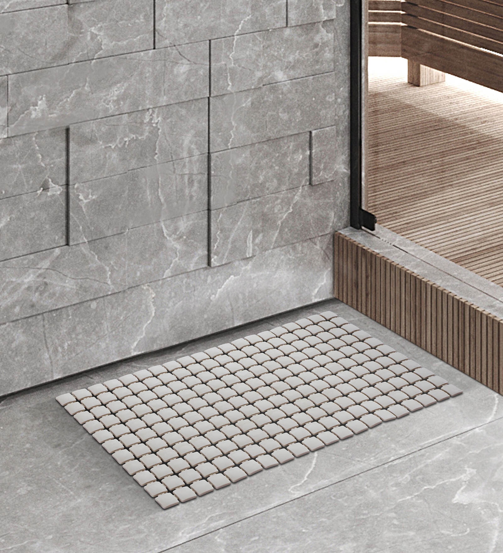 Taupe Solid PVC 27x15 Inches Antiskid Shower Bath Mat