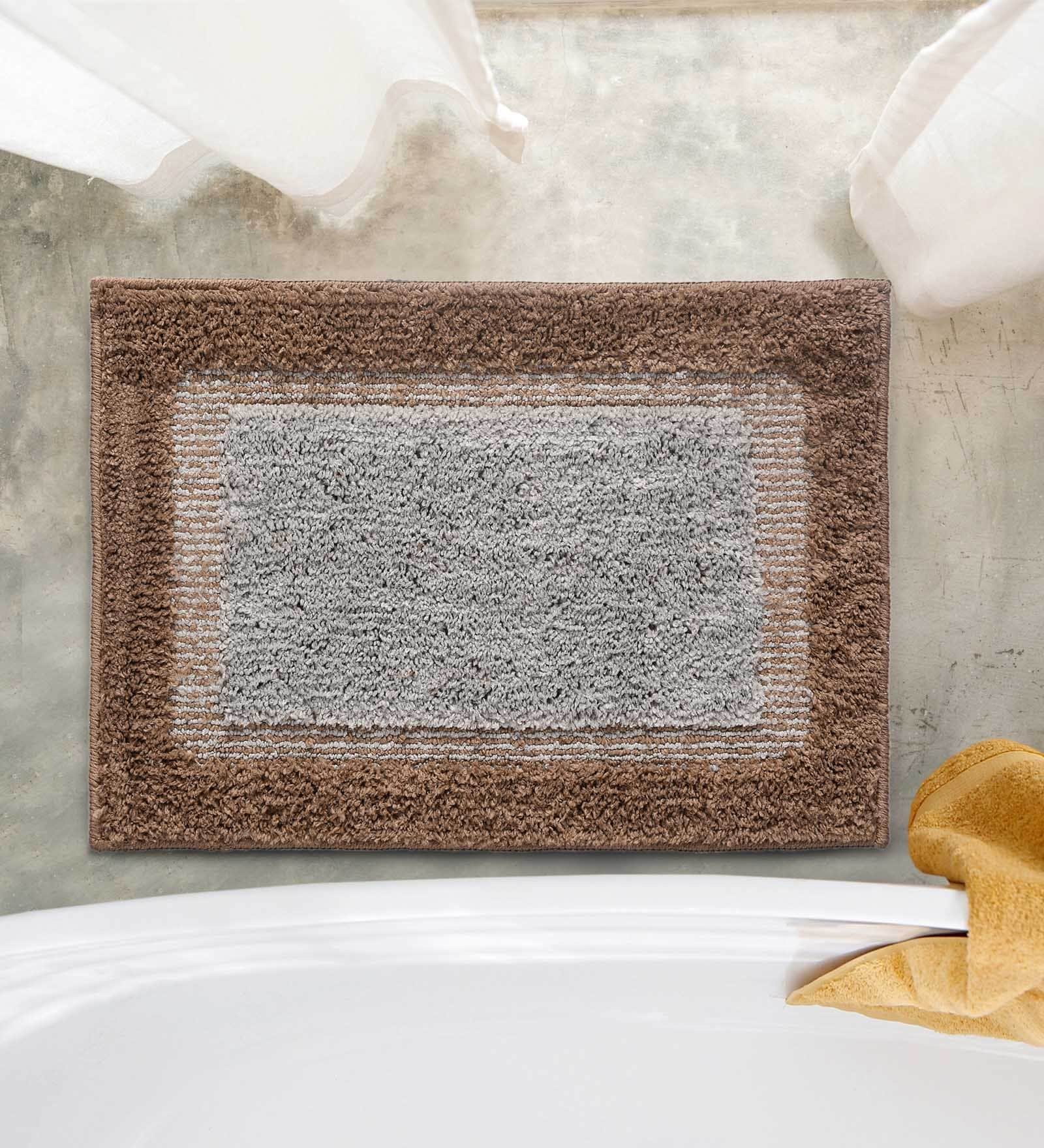 Taupe Geometric Microfibre 24x16 Inches AntiSkid Bath Mat
