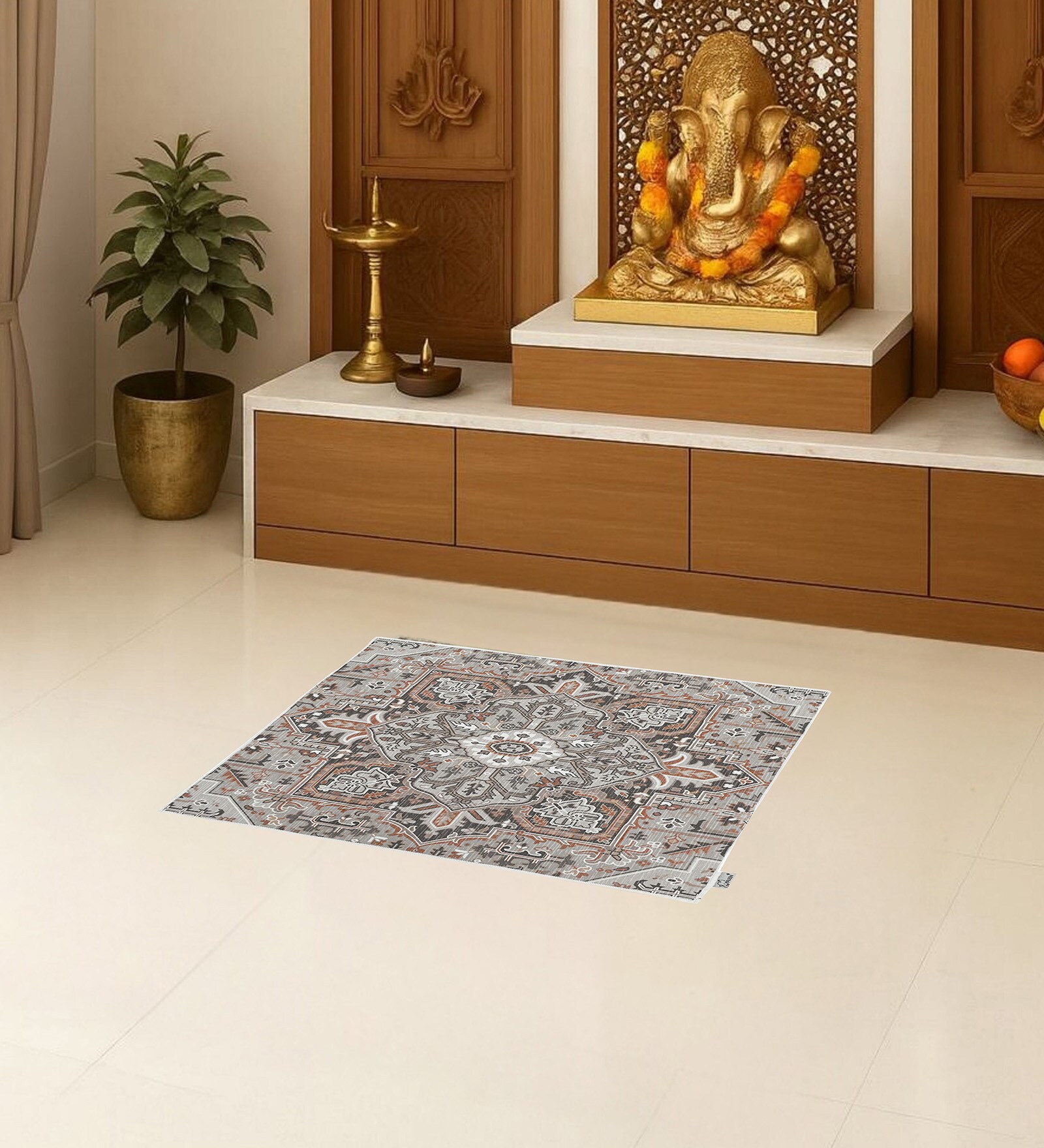 Taupe Traditional Polyester 24x24 Inches Skid-Resistant Backing Prayer Mats (Pack of 1)