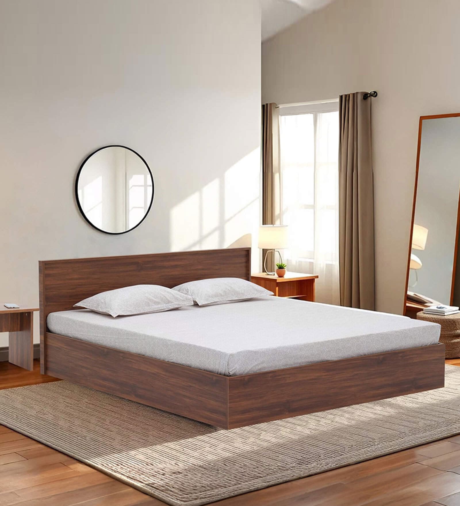 Taurian King Size Bed With Box Storage In Brown Colour