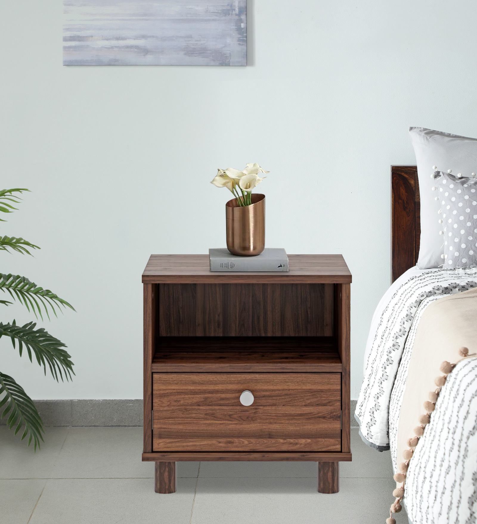 Taurus Bedside Table In Columbian Walnut Colour