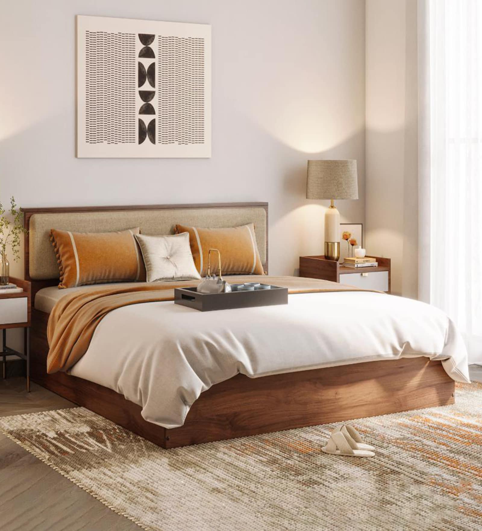 Taurus King Size Bed In Columbian Walnut Colour With Box Storage