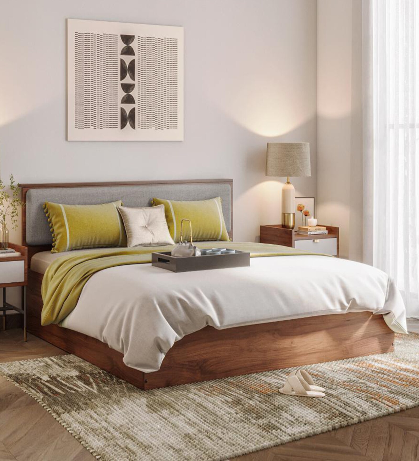 Taurus King Size Bed In Columbian Walnut Colour With Box Storage