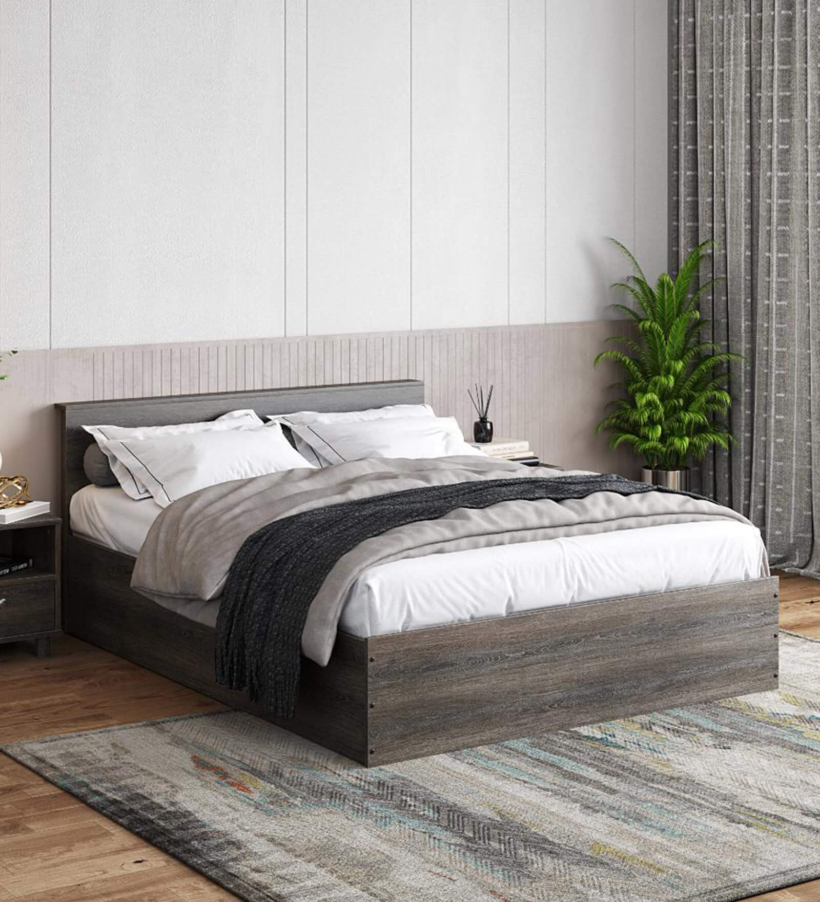 Buy Taurus Queen Size Bed In Napa Oak Colour With Box Storage at 11