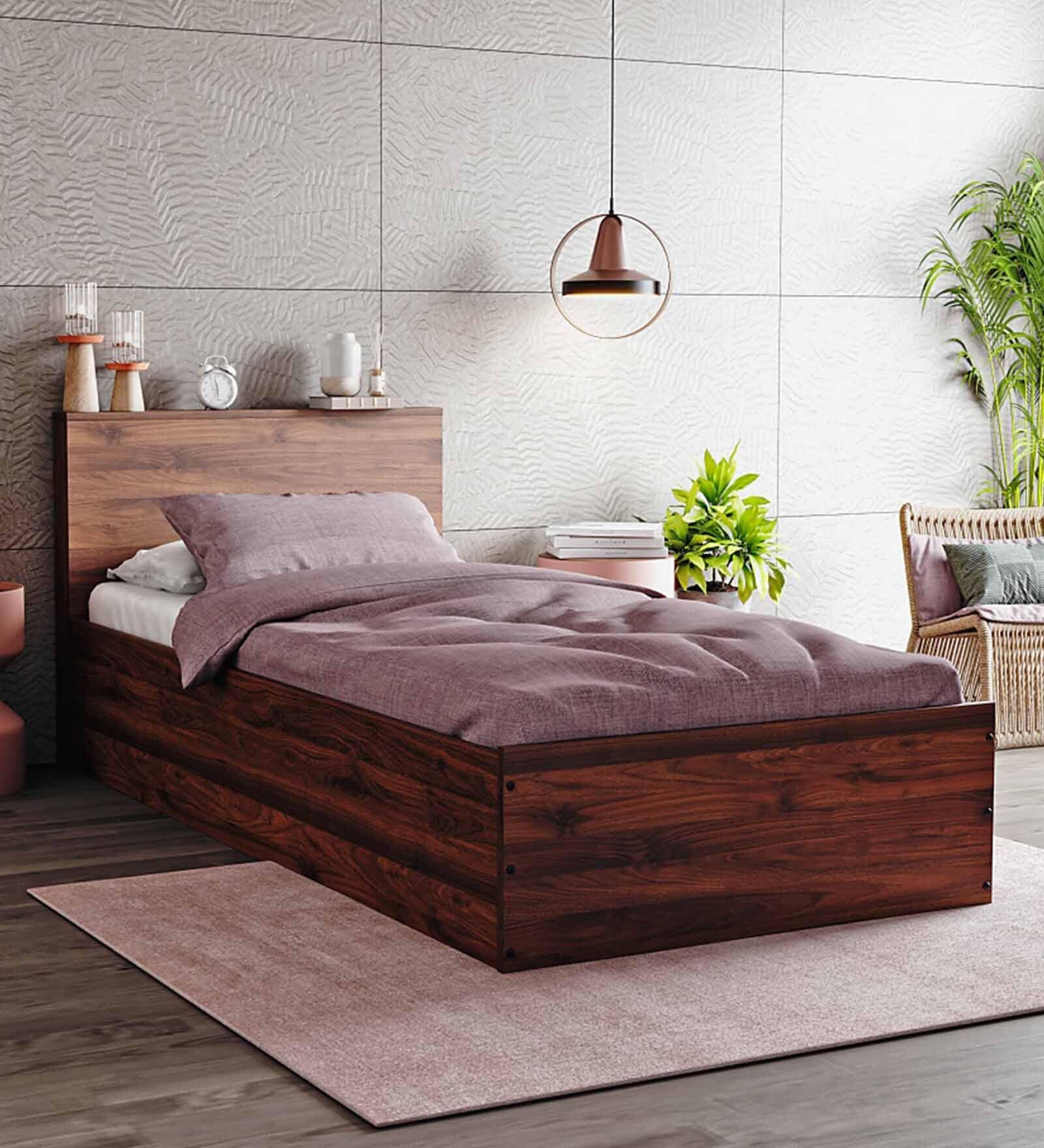 Taurus Single Bed In Columbian Walnut Colour With Box Storage