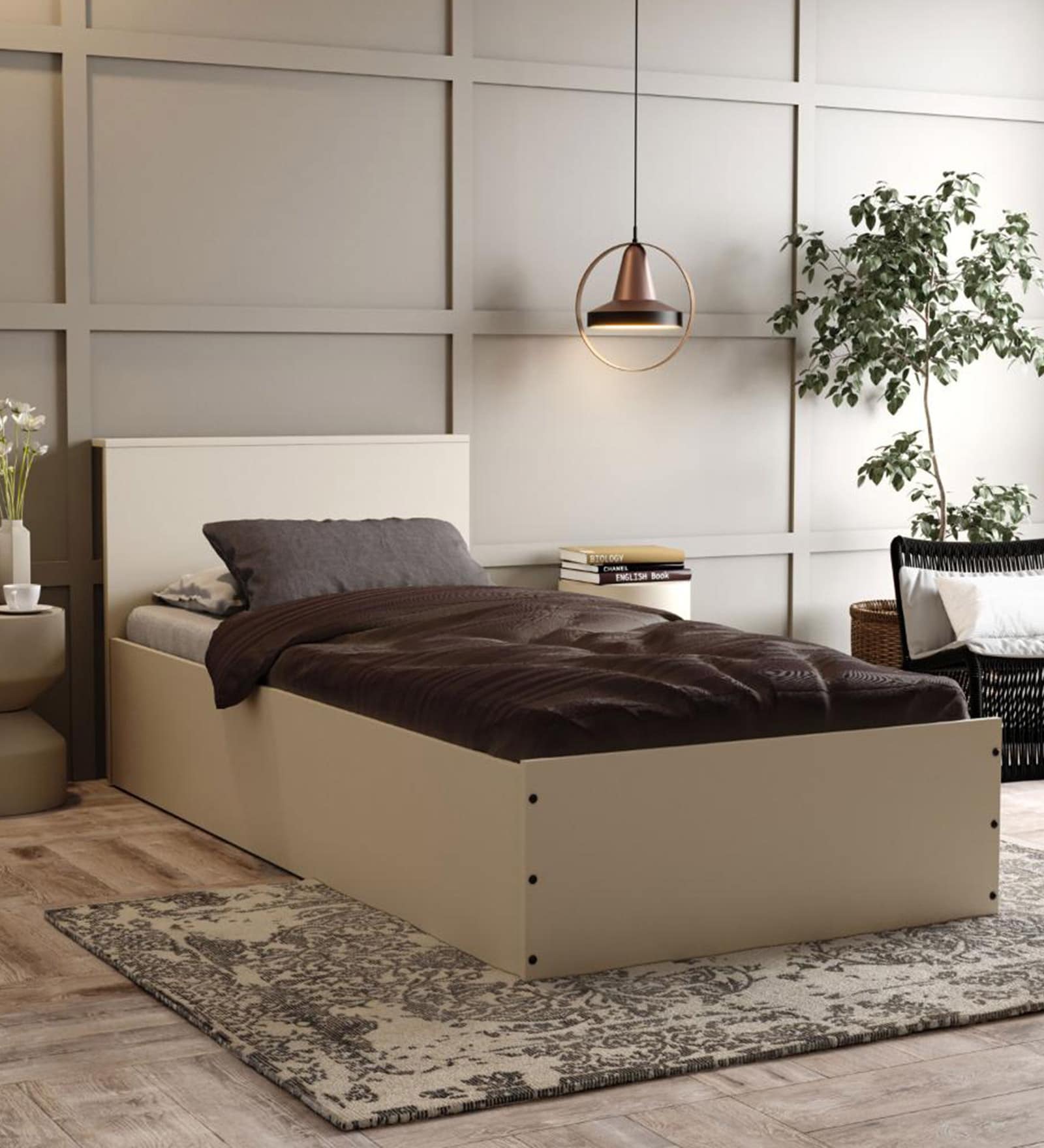 Taurus Single Size Bed In Pumic Grey Colour With Box Storage