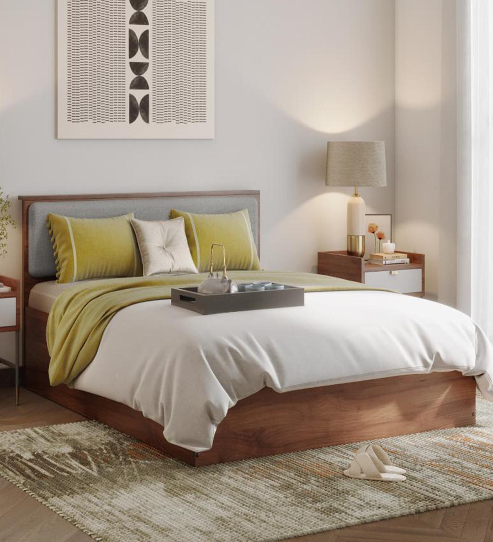 Buy Taurus Queen Size Bed In Columbian Walnut Colour With Box Storage