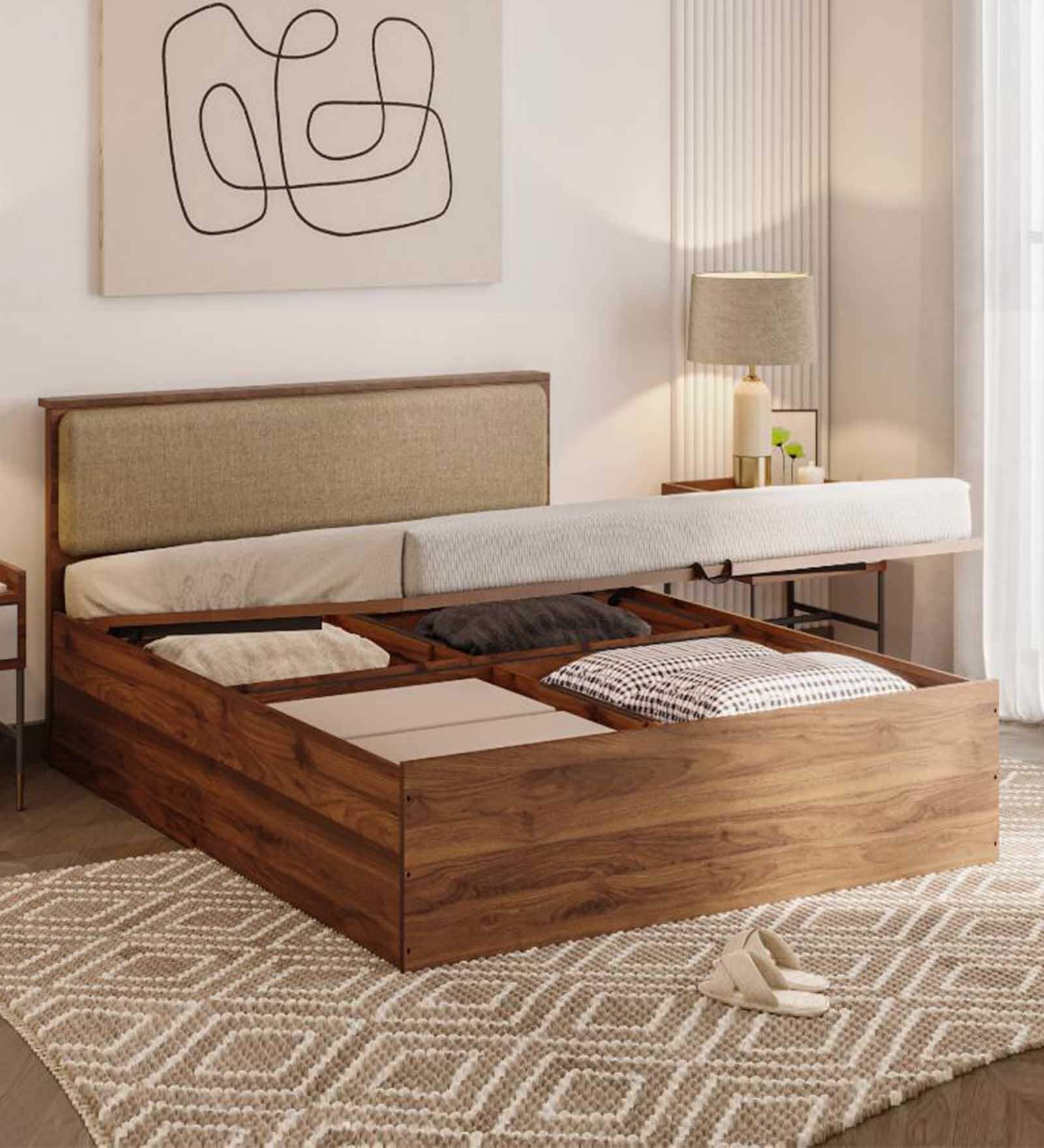 Buy Taurus Queen Size Bed In Columbian Walnut Colour With Hydraulic
