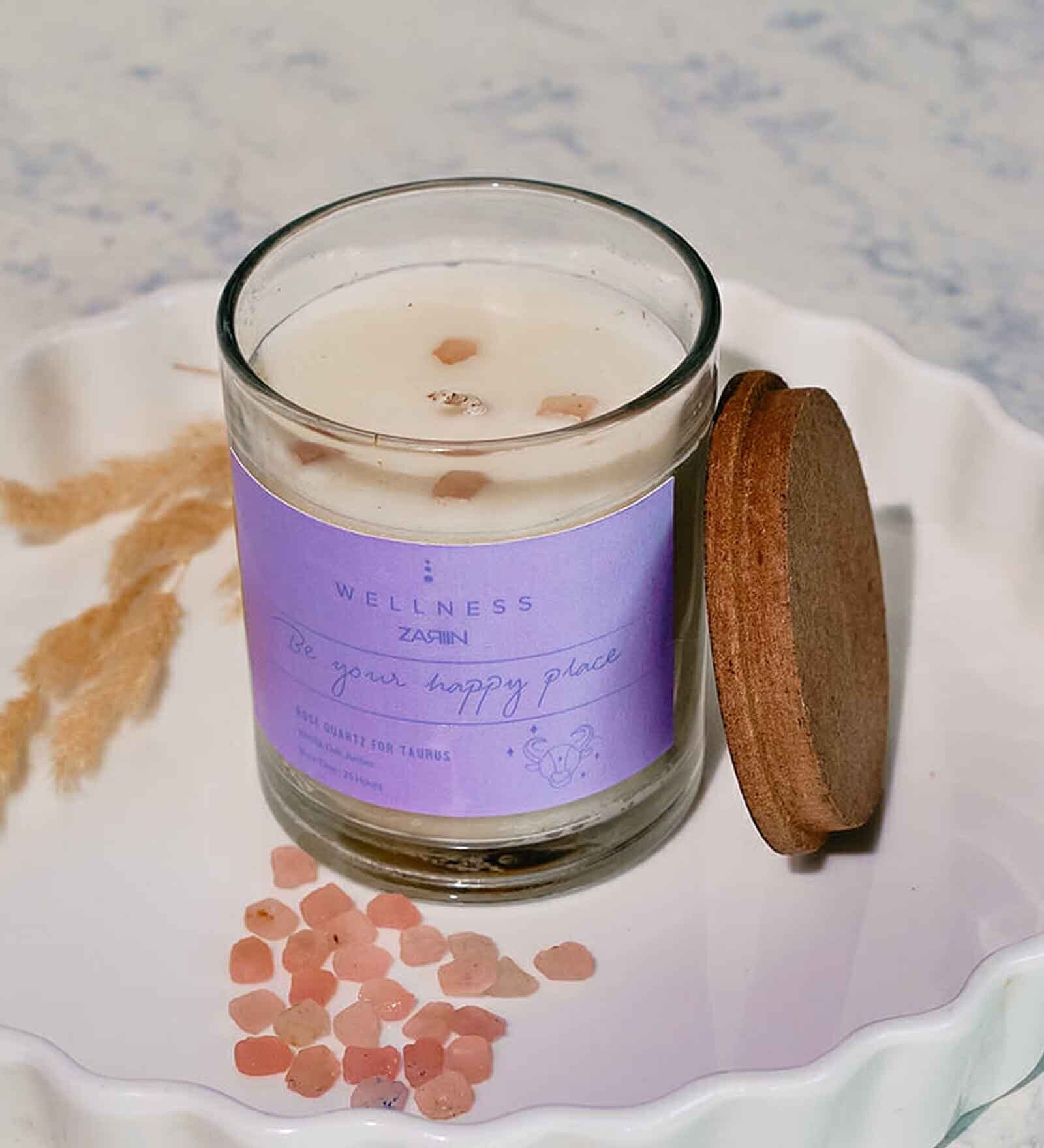 Buy Taurus Zodiac Candles Glass & Wax With Rose Quartz Stone at 17 OFF by Zariin Pepperfry