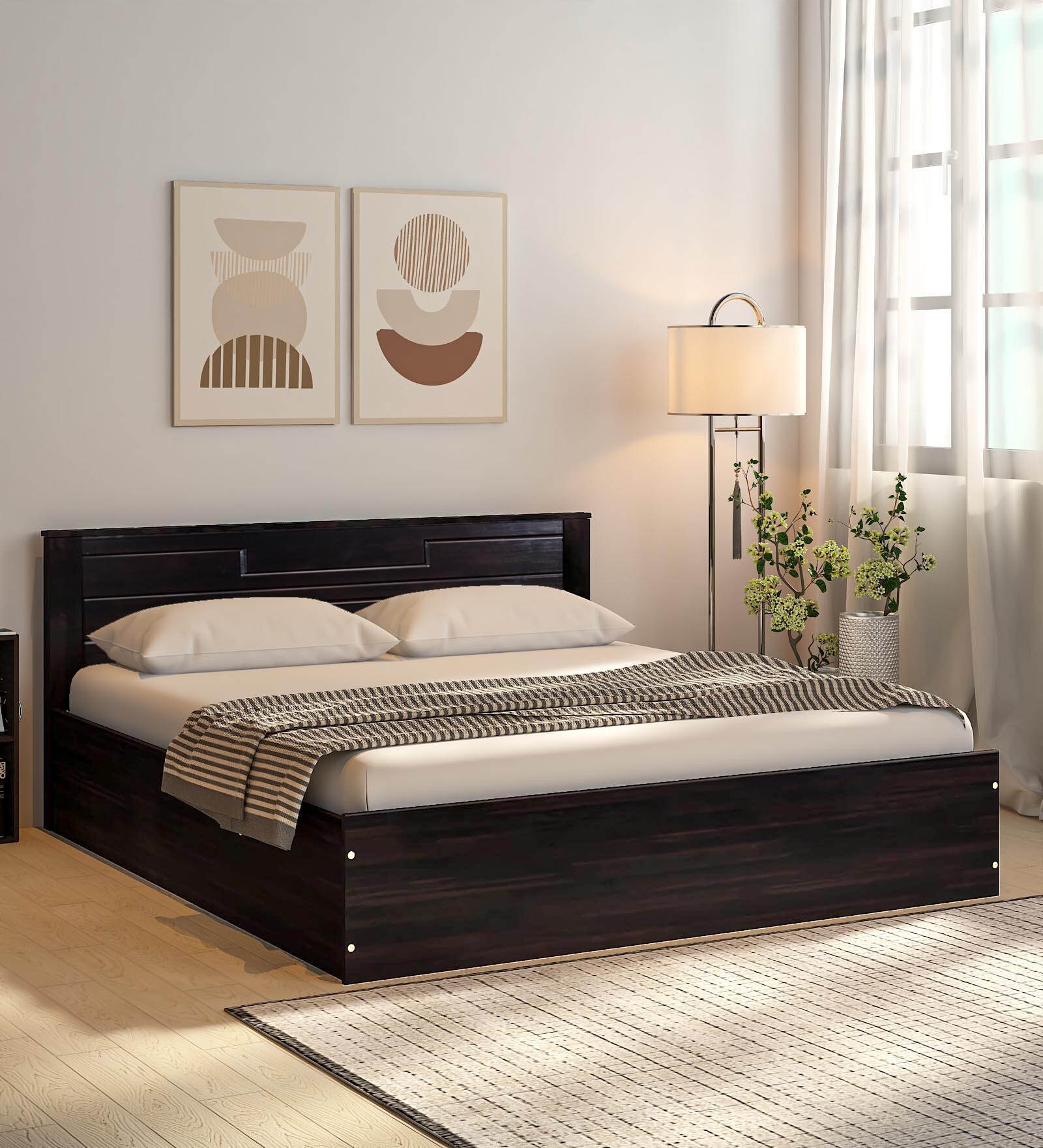 Buy Taygete Solid Wood King Size Bed in Wenge Finish with Box Storage