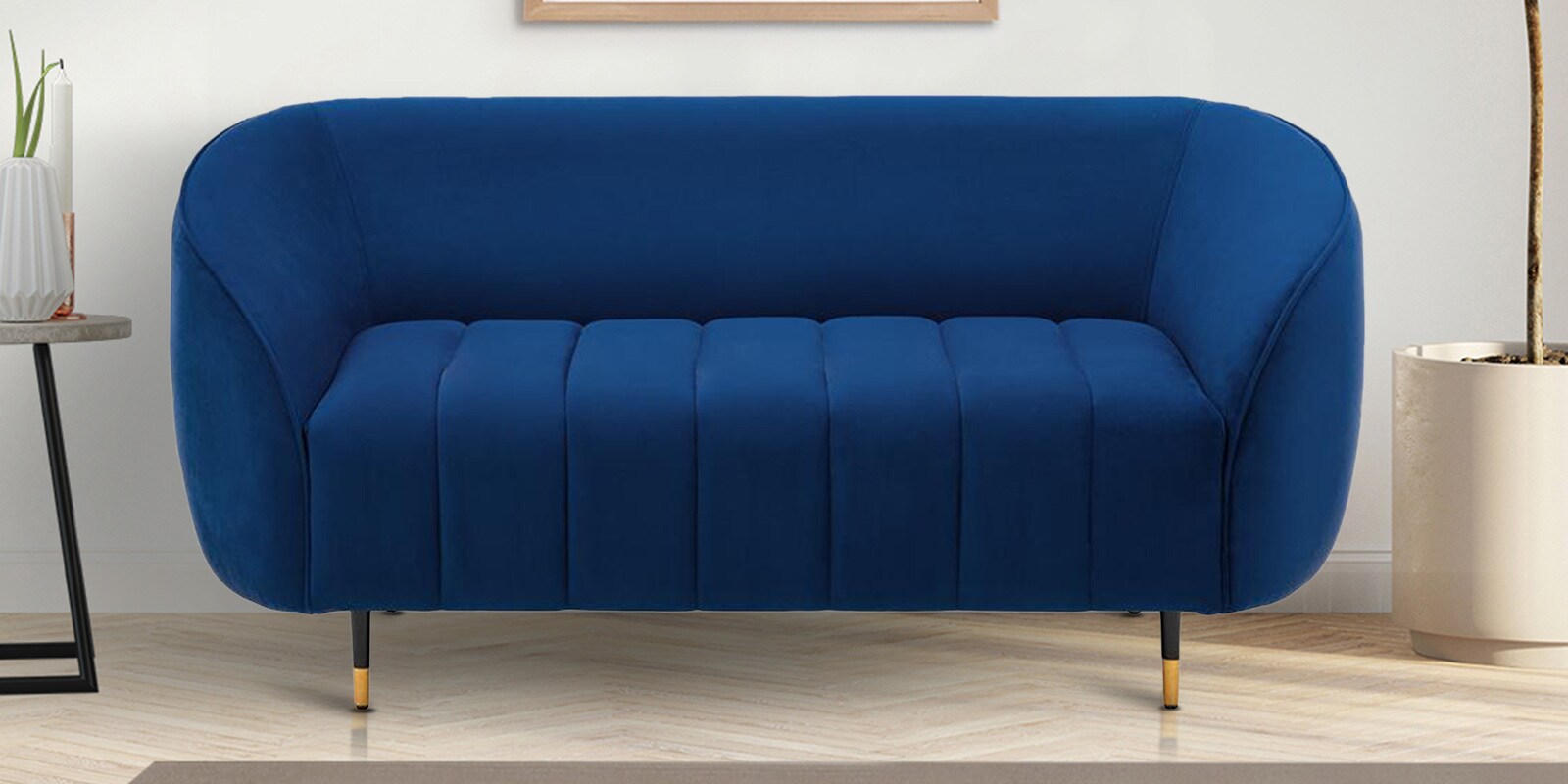Buy Tasmania Velvet 2 Seater Sofa In Blue Colour at 35 OFF by Wakefit