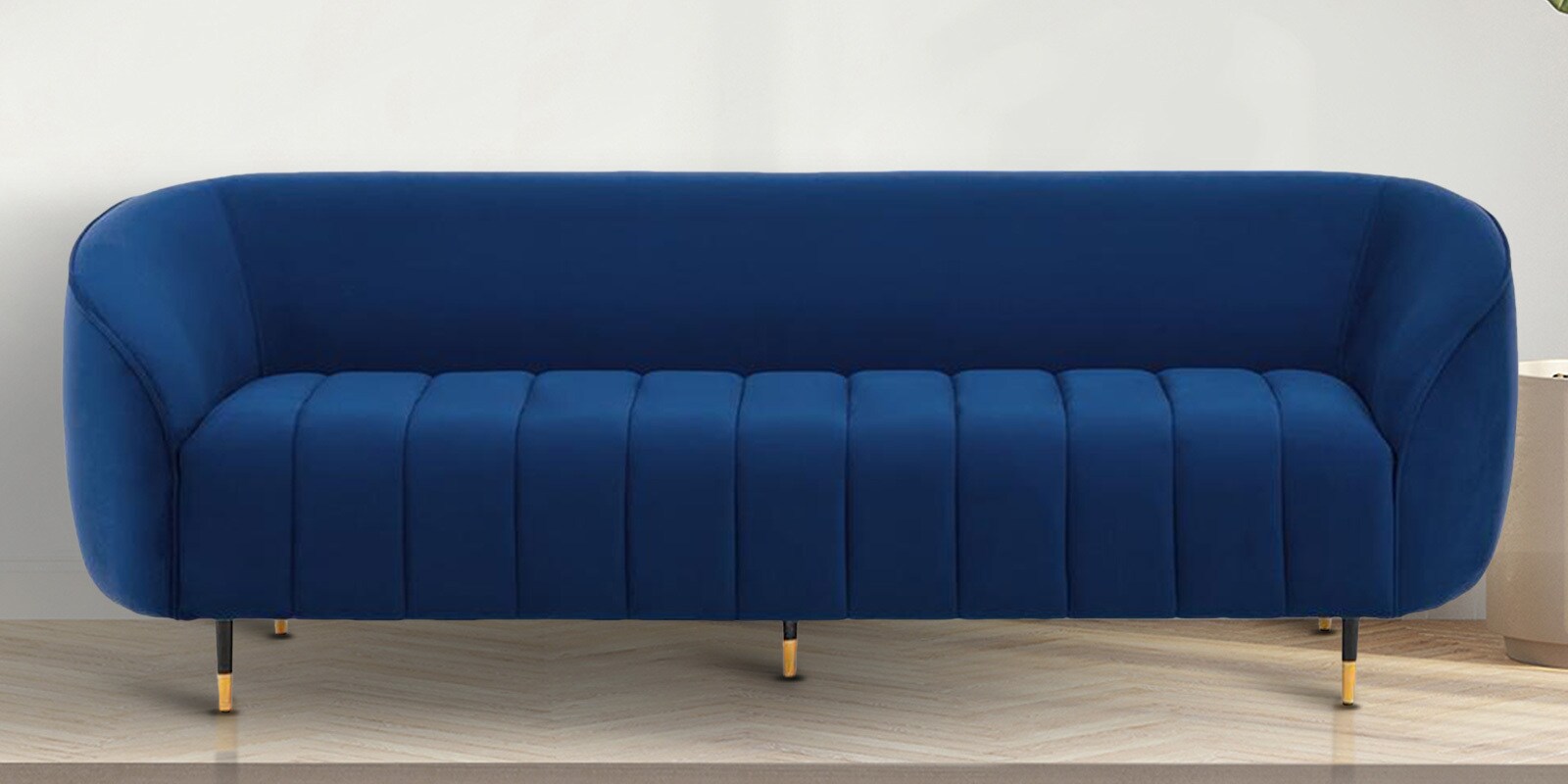 Buy Tasmania Velvet 3 Seater Sofa In Blue Colour at 35 OFF by Wakefit