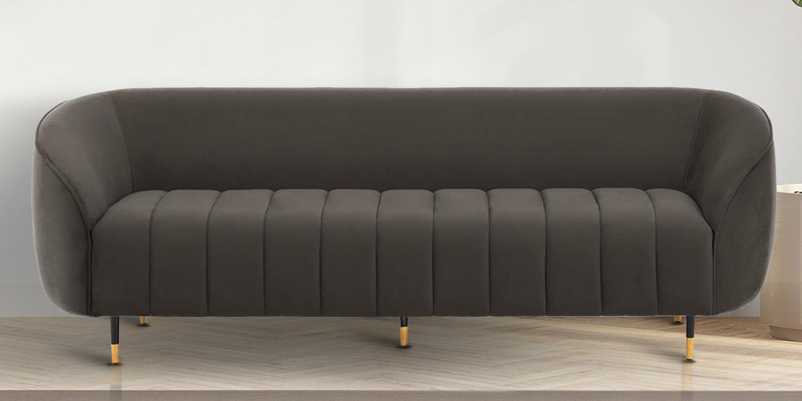 Buy Tasmania Velvet 3 Seater Sofa In Stone Colour at 35 OFF by Wakefit