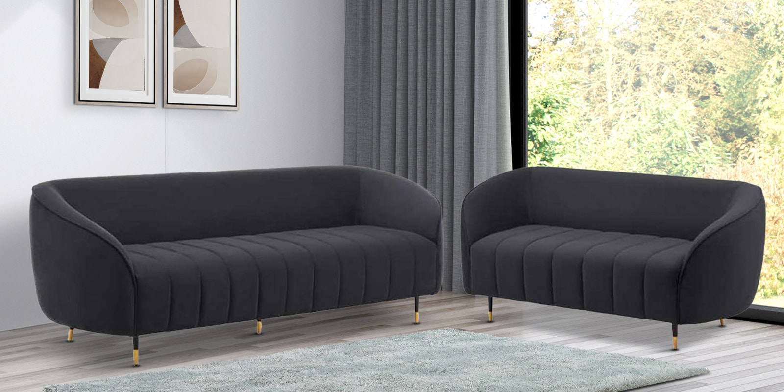 Tasmania Velvet Sofa Set In Space Grey Colour With 3+2 Combination