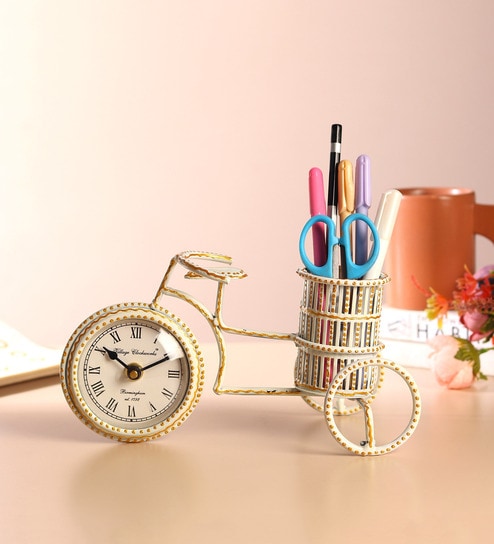 (1Pc) Multicolor Metal Cycle Clock Pen Stands