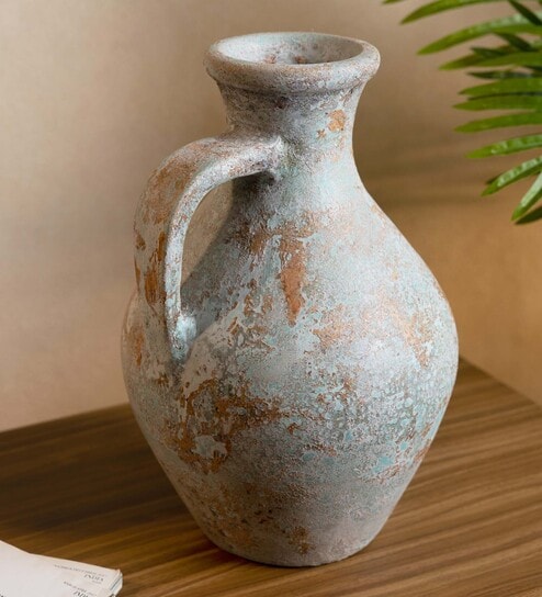 (1Pc) Sea Green & Brown Terracotta Flower Pot For Living Room Decor