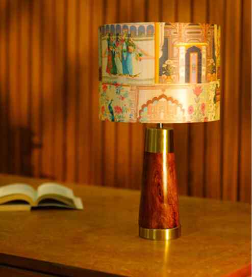 Table Lamp Rio Collection 19.5" Mango Wood Lamp With Mharani Lampshade
