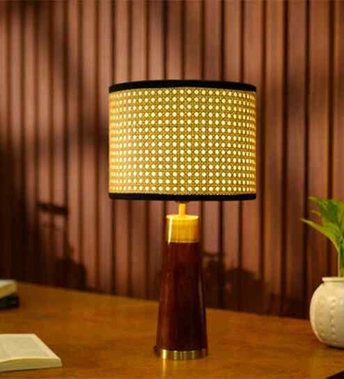 Table Lamp Rio Collection 19.5" Mango Wood Lamp With Natural Rattan Shade