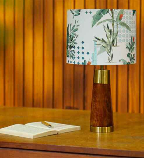 Table Lamp Rio Collection 19.5" Mango Wood Lamp With Tropical Mango Silk Lampsahde
