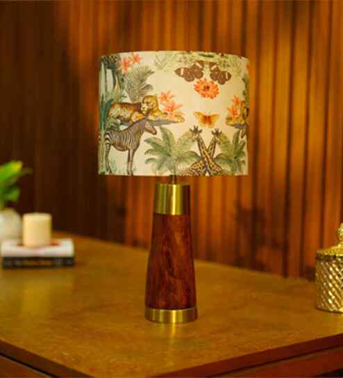 Table Lamp Rio Collection 19.5" Mango Wood Lamps Shade, With Jungle Tales Shadefor Home Decoration