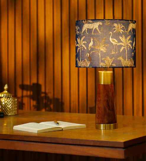 Table Lamp Rio Collection 19.5" Mango Wood Table Lamps Shade Savanna Blues Fabric Shade For Home Decoration For Home Decoration