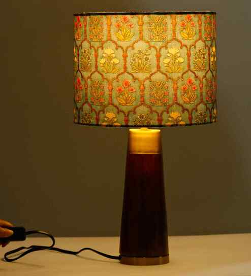 Table Lamp Rio Collection 19.5" With Teal Garlands Fabric Shade For Home Decoration