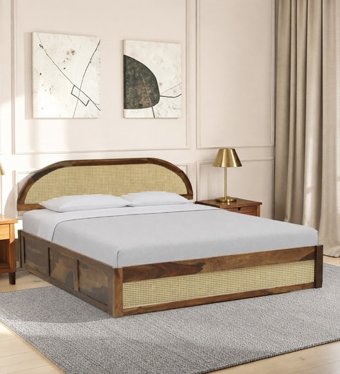 Taki Sheesham Wood King Size Bed in Provincial Teak Finish