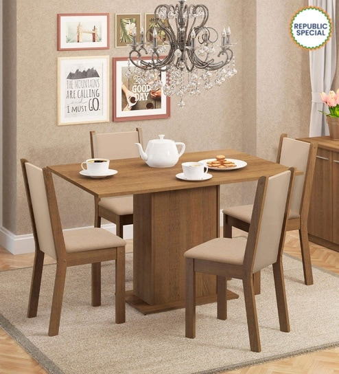 Talita 4 Seater Dining Set in Brown Finish