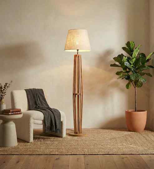 Tallboy Wooden Floor Lamp with Jute Shade & Brown Base