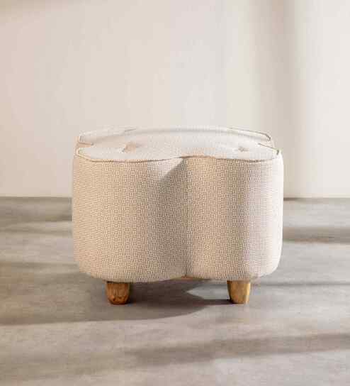 Tamara Acacia Wood Pouffe in Beige Color