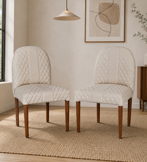 Tamarack Acacia Wood Dining Chair in Natural Glazed finish with Off white Leatherette(Set of 2)