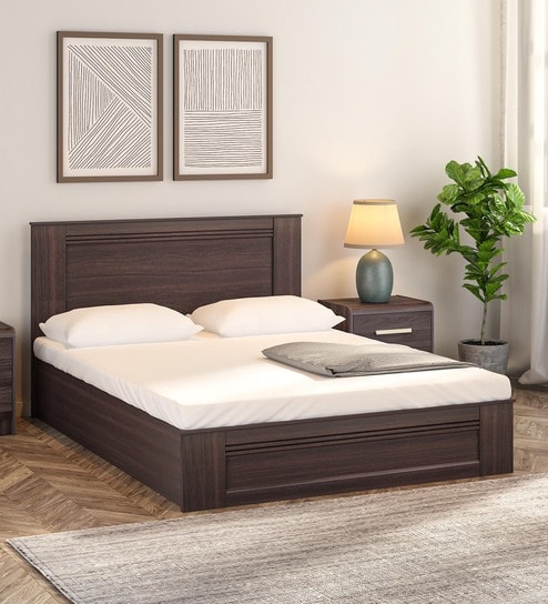 Taro King Size Bed in Walnut Finish with Hydraulic Storage