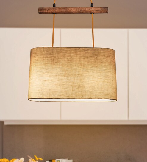 Beige Fabric Hanging Light By Kapoor E Illuminations