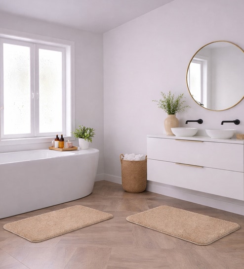 Taupe Absorbent and Quick-Dry Polyester Bath Mats 38x58 cm