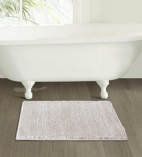 Taupe and White Polyester Machine Made 60x40 cm Bath Mat