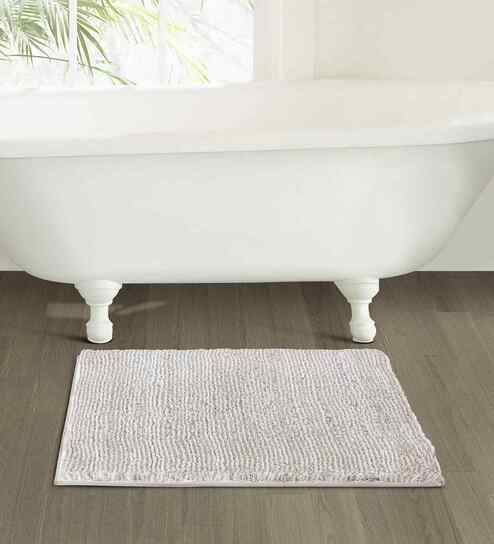 Taupe and White Polyester Machine Made 80x50 cm Bathmat
