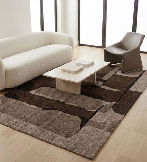 Brown Abstract Woolen 72 x 108 Inches Hand Tufted Rug