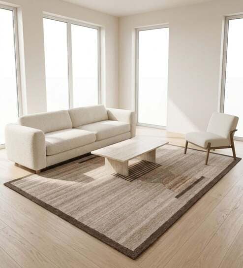 Brown Geometrical Woolen 72 x 108 Inches Hand Tufted Rug