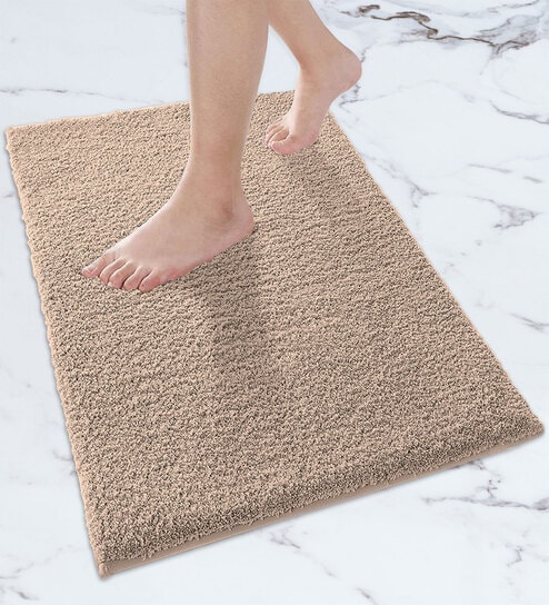Taupe Geometric Microfibre 24x16 Inches  Bath Mat