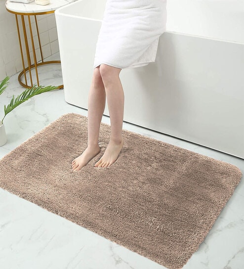Taupe Geometric Microfibre 35x24 Inches  Bath Mat