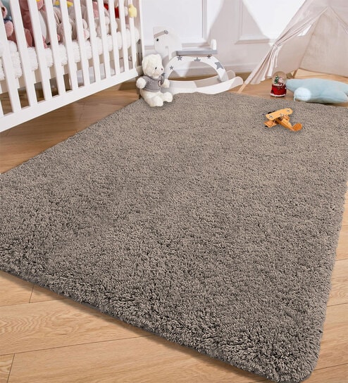 Taupe Solidal Microfiber 3 x 5 Feet Machine Made Carpet