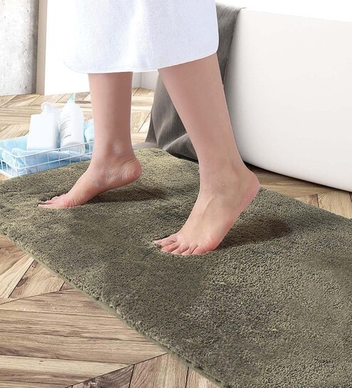 Taupe Microfibre 24 x 60 Inches Machine Made Floor Runner by Luxe Home International