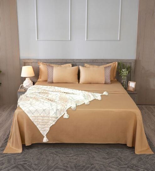 Taupe Mist 300TC 100% Cotton Solids Flat Super King Bedsheet With 2 Pillow Covers
