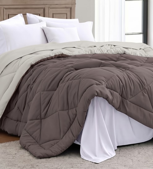 Taupe Polycotton Solid 350 GSM Double Bed Reversible Quilted Comforter