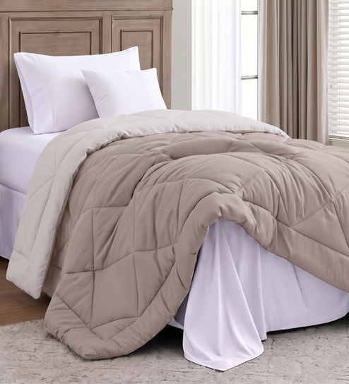 Taupe Polycotton Solid 350 GSM Single Bed Reversible Quilted Comforter