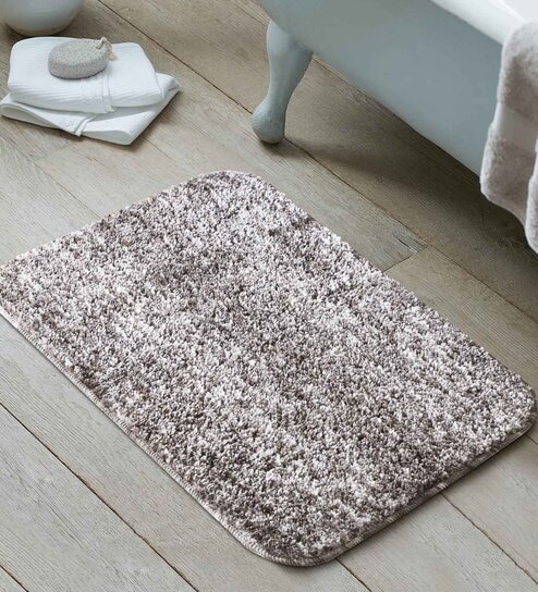 Taupe Solid Shaggy Polyester 24x16 Inches AntiSkid Bath Mat