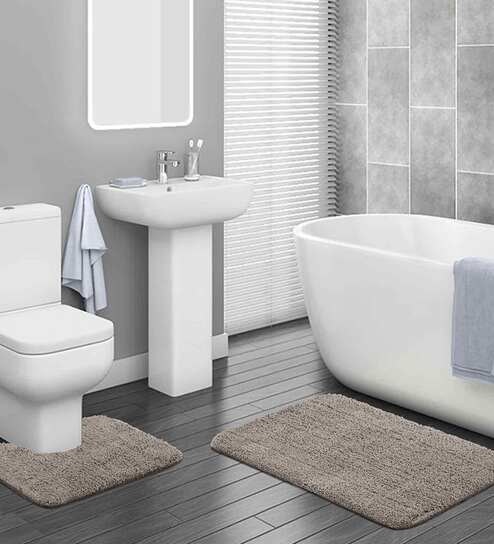 Taupe Solid 100% Polyester 27.5x19.6 Inches AntiSkid Bath Mat by Obsessions