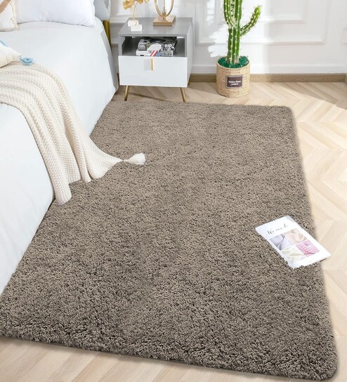 luxe home international Taupe Solid Microfiber 4 X 6 Feet Tufted Carpet-picture-15