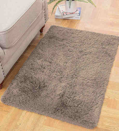 Taupe Solid Polyester 36x24 Inches AntiSkid Bath Mat By Luxe Home International